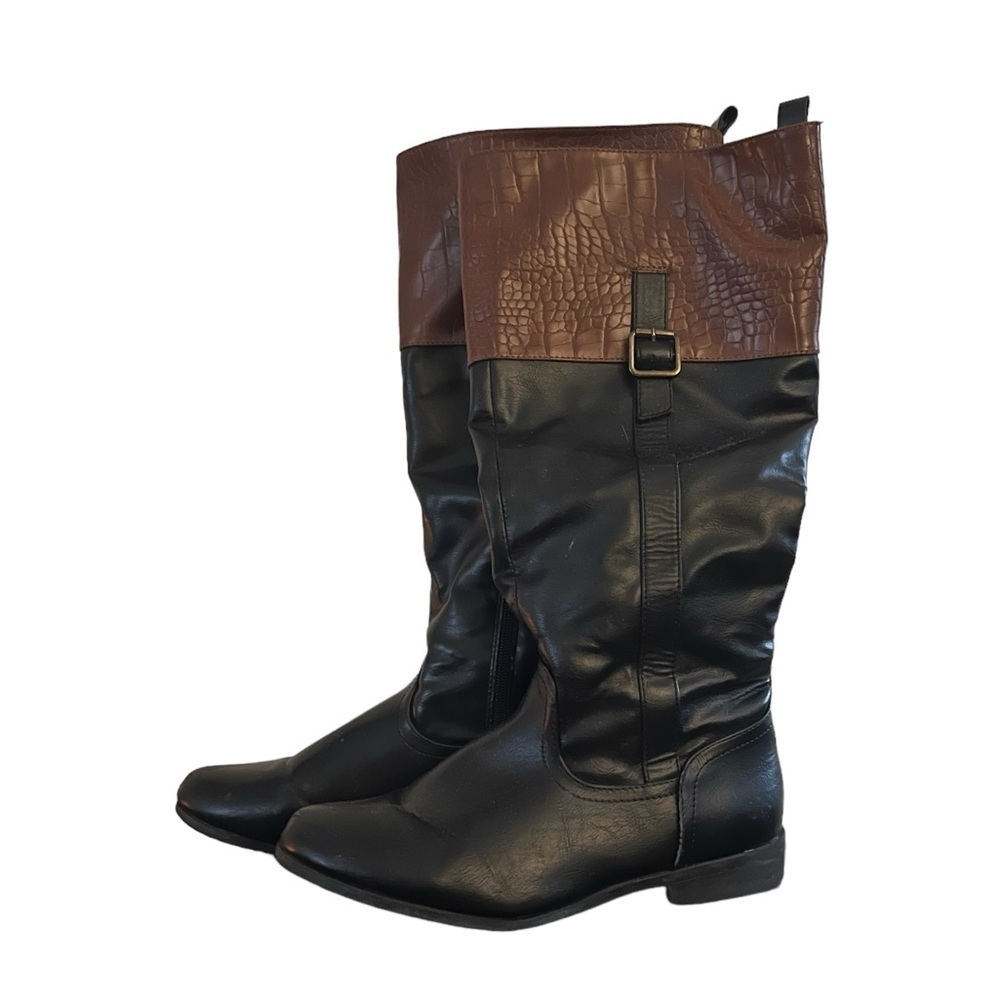 JUSTFAB Black and Brown Winona Style Riding Boots